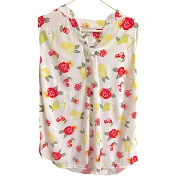 Woman Within Size 14/16 Medium Top Sleeveless New Flowers and Fruit Cottagecore - Picture 1 of 7
